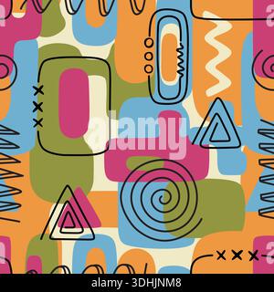 Farbenfrohes, nahtloses Vektormuster mit Linienelementen Stock Vektor