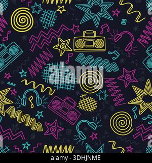 Bunte Retro Neon Vektor nahtlose Muster Illustration Stock Vektor