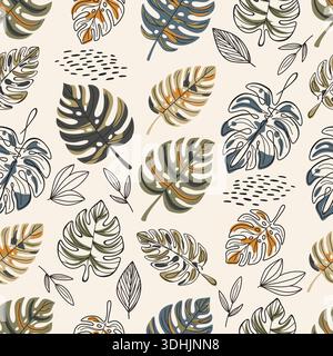 Neutrale Monstera Blatt Vektor nahtlose Muster Illustration Stock Vektor