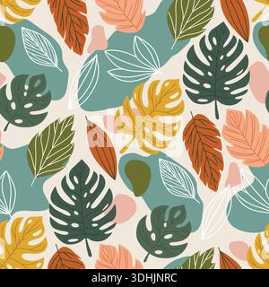 Bunte tropische Blatt Vektor nahtlose Muster Illustration Stock Vektor
