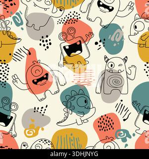 Bunte süße Monster Vektor nahtlose Muster Doodle Stock Vektor