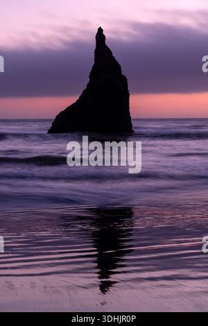 Meeresstapel bei Sonnenuntergang, Bandon, Oregon Stockfoto