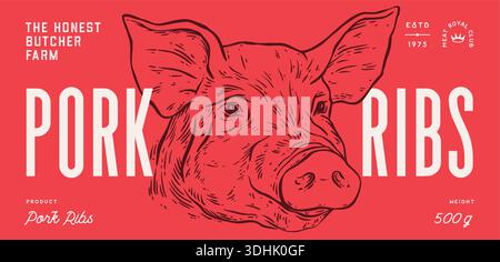 Schweinefleisch, Schwein, Schwein, Fleischskizze, handgezeichnet Stock Vektor