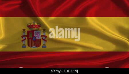 Spanien Flagge mit texturiertem Hintergrund. Nationalflagge Spaniens mit realistischer Textur Stockfoto