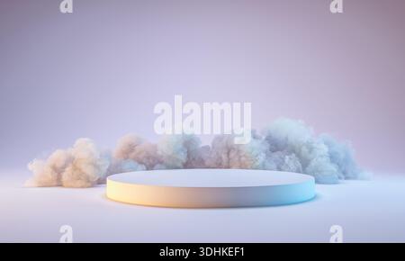 Produktpräsentation Podium 3D mit Wolken Stockfoto