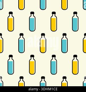 Wasserflasche nahtlos blau und gelb gemustert. Illustration des flachen Vektors Stock Vektor