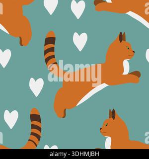 Nahtloses Muster mit lustigen süßen Kätzchen. Verschiedene Katzen auf farbigem Hintergrund. Modischer Aufdruck für Kinder, kindliche Textur. Vektorabbildung für Stoff Stock Vektor