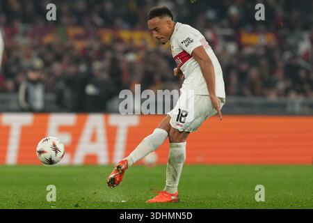 Rom, Italien. Januar 2026. Jamie Leweling aus Stuttgart während des Fußballspiels der UEFA Europa League 2025/2026 zwischen AS Roma und VfB Stuttgart im Stadio Olimpico in Rom (Italien), 22. Januar 2026. Quelle: Insidefoto/Alamy Live News Stockfoto