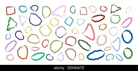 Set aus welligen, unregelmäßigen organischen Formen. Handgezeichnete Blobs, Dreiecke und Rechtecke für kreative Füllungen, Posterakzente und experimentelle Designs. Vektorillustration für gemischte Konturen. Stock Vektor