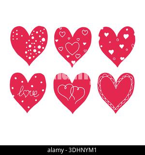 Set aus niedlichen, handgezeichneten rosafarbenen Herzchen Stock Vektor