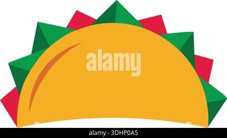 Flache Illustration eines Hartschalentacos mit farbenfroher Zierleiste, die über den oberen Rand hinausragt Stock Vektor