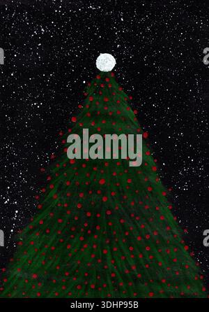 Acrylgemälde des weihnachtsbaums im Dunkeln mit Sternen Stockfoto