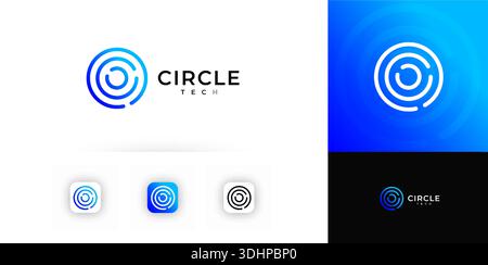 Cyber Security Lock Icon Circle Logo, Digital Information Safe Technology Symbol. Fingerprint Access Tech Sign, Netzwerk-ID-Scan-Service. Biometrisch Stock Vektor