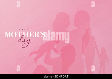 Happy Mothers Day Poster mit Mutter und Kind Silhouetten Vektor Illustration. Stock Vektor