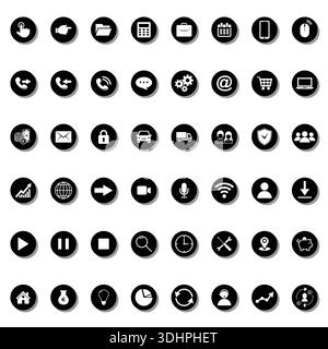 Satz von Web-Symbolen für Unternehmen, Finanzen und Kommunikation Schwarzweiß isoliert auf weißem Hintergrund Stock Vektor