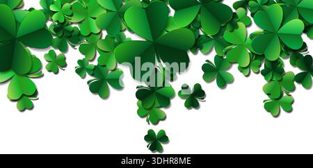 Saint Patricks Tag Hintergrund mit gesprühten grünen Kleeblättern o Stock Vektor