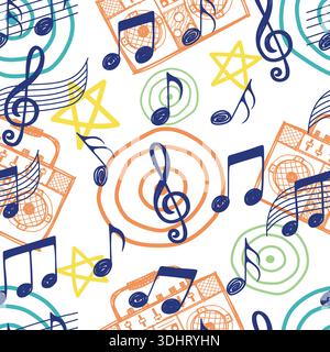 Musik Kritzelvektor Illustration nahtloses Muster Stock Vektor