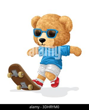 Coole Bär Vektor Illustration Skateboarding Stock Vektor