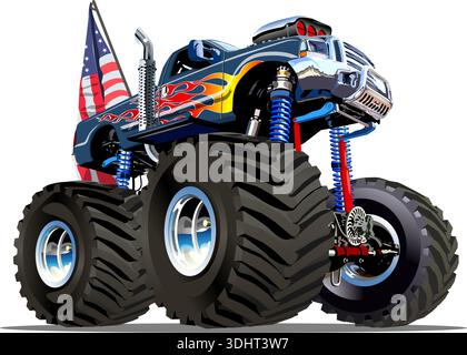 Cartoon Monster Truck. Verfügbares EPS-10, das durch Gruppen und Ebenen getrennt ist, mit Transparenzeffekten für ein Neumalen mit einem Klick Stock Vektor