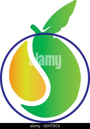 Mango mit Blättern Logo-Konzept. Vektordesign-Illustration. Symbol- und Symbolvektorvorlage Stock Vektor
