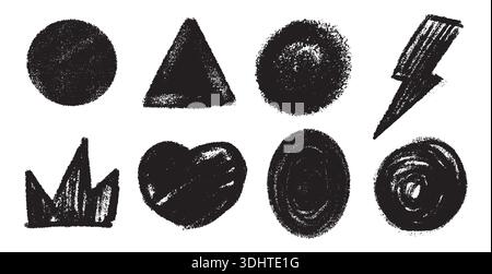 Auffällige Grunge-Formen. Niedliche Krone und leere Stellen für Text oder minimalistisches Design. Blitzschlag und Herzelemente für modernes Design. Stock Vektor