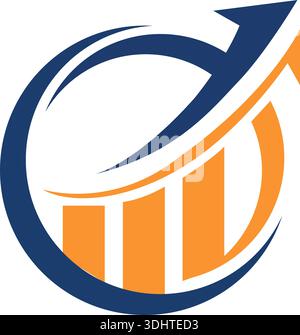 Logo für das Unternehmenswachstum mit Pfeil-, Balken- und Liniendiagramm Stock Vektor