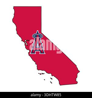 Umriss des Bundesstaates Kalifornien mit dem Emblem der Los Angeles Angels im Inneren Stockfoto