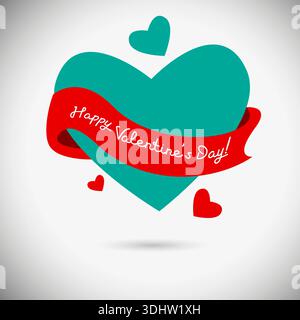 Einfache Valentinskarte mit Herzen, flache Vektor-Illustration, perfekt für Ihren Feiertagshintergrund, Textil, Grußkarte, Verpackung Stock Vektor