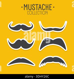 Schnurrbart-Kollektion in verschiedenen Schnurrbart-Stilen. Hipster, Friseur, Retro, Vintage Gesichtshaarsymbole für Logo, Branding, Poster, Aufkleber, Mode Stock Vektor