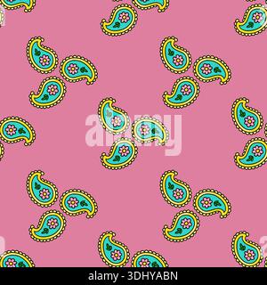 Nahtloses Vektor-Paisley-Muster mit floralen Motiven auf rosa Hintergrund Stock Vektor