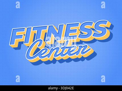 Textgrafik im Retro-Stil mit Fitnesscenter in auffälliger, mehrschichtiger Typografie auf blauem gepunktetem Hintergrund. Stock Vektor
