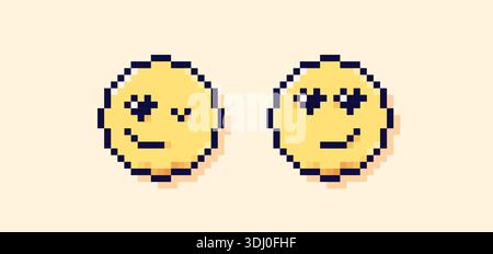 Pixel-Emojis mit unterschiedlichen Gesichtsausdrücken. Stock Vektor