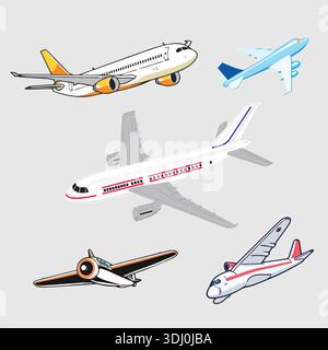 Flugzeug Vektor-Set von Cartoon-Flugzeugen in verschiedenen Stilen Stock Vektor