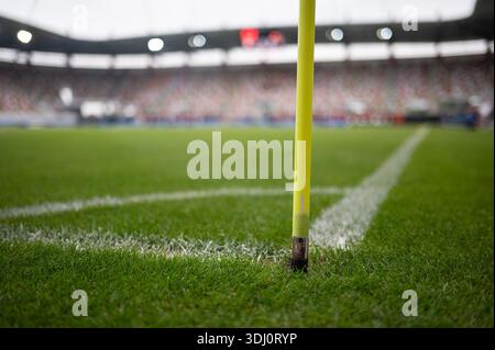 Pfosten in der Ecke des Fußballstadions Stockfoto