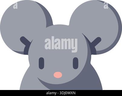 Einfaches Comic-Mausgesicht mit großen runden Ohren und einer kleinen rosa Nase Stock Vektor