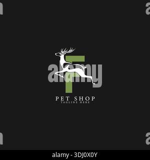 Logo mit Buchstabe F und Hirsch Art. Design mit dem Buchstaben F für Wildtiere Stock Vektor