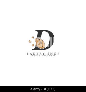 Logo mit Buchstabe D und Cookie-Illustration. Design-Symbol für Bäckerei und Süßigkeiten mit Buchstabe D Stock Vektor