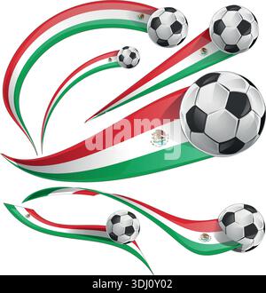 Mexiko-Flagge und Fußball-Symbol Set, saubere Vektor-Illustration für Fußball-Motive Stock Vektor