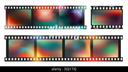 Leck-Effekt für Lichtstreifen. Retro-Filmstreifen mit holografischem Lichtaustritt und für Kino, Filmbanner, Vintage-Fotoschablone. Schillernd, Neon Stock Vektor