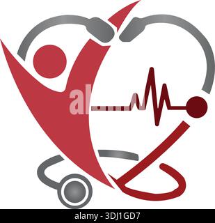 Professionelle medizinische Klinik Logo Design Vektor-Lösungen für Gesundheit Branding Illustration von Elektrokardiogramm und Stethoskop Stock Vektor