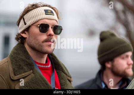KITZBÜHEL, OESTERREICH 24. JAENNER: Das Bild zeigt den Sohn des Hollywood-Stars Arnold Schwarzenegger, Christopher Schwarzenegger, waehrend der VIP-Gaeste beim FIS Alpinen Skiweltcup Herren-Abfahrt in Kitzbühel am 24. Januar 2026 in Kitzbühel, OESTERREICH, TIROL. KITZBÜHEL, ÖSTERREICH - 24. JANUAR: Das Bild zeigt den Sohn des Hollywood-Stars Arnold Schwarzenegger, Christopher Schwarzenegger. Während der VIP-Gäste während der FIS Alpine Ski World Cup Herren Abfahrt in Kitzbühel bei KITZBÜHEL am 24. Januar 2026 in Kitzbühel, ÖSTERREICH, TIROL. Copyright: XIBEX.agencyx xKlausxPressbergerx Stockfoto