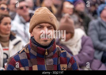 KITZBÜHEL, OESTERREICH 24. JAENNER: Das Bild zeigt den ehemaligen Fussballspieler Zlatan Ibrahimovic aus Schweden waehrend der VIP-Gaeste beim FIS Alpinen Skiweltcup Herren-Abfahrt in Kitzbühel am 24. Januar 2026 in Kitzbühel, OESTERREICH, TIROL. KITZBÜHEL, ÖSTERREICH - 24. JANUAR: Bild zeigt den ehemaligen schwedischen Fußballspieler Zlatan Ibrahimovic während der VIP-Gäste während der FIS Alpine Ski World Cup Herren Abfahrt in KITZBÜHEL am 24. Januar 2026 in KITZBÜHEL, ÖSTERREICH, TIROL. Copyright: XIBEX.agencyx xKlausxPressbergerx Stockfoto