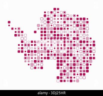 Antarktis, die Form des Landes, gebaut aus farbigen Zellen. Digitale Karte der Antarktis auf weißem Hintergrund. Große abgerundete quadratische Blöcke. Stock Vektor