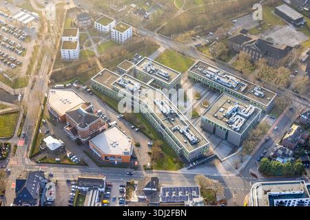 Luftbild, Campus der Hochschule Rhein-Waal, ABC Gebäude denkmalgeschütztes Bauwerk, Kamperbruch, Kamp-Lintfort, Ruhrgebiet, Nordrhein-Westfalen, Deutschland ACHTUNGxMINDESTHONORARx60xEURO *** Luftaufnahme, Campus der Hochschule Rhein Waal, ABC-Gebäude denkmalgeschützt, Kamperbruch, Kamp Lintfort, Ruhrgebiet, Nordrhein-Westfalen, Deutschland ATTENTIONxMINDESTHONORARx60xEURO Stockfoto