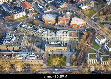 Luftbild, Campus der Hochschule Rhein-Waal, ABC Gebäude denkmalgeschütztes Bauwerk, Kamperbruch, Kamp-Lintfort, Ruhrgebiet, Nordrhein-Westfalen, Deutschland ACHTUNGxMINDESTHONORARx60xEURO *** Luftaufnahme, Campus der Hochschule Rhein Waal, ABC-Gebäude denkmalgeschützt, Kamperbruch, Kamp Lintfort, Ruhrgebiet, Nordrhein-Westfalen, Deutschland ATTENTIONxMINDESTHONORARx60xEURO Stockfoto