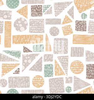 Abstrakte geometrische Formen nahtloses Muster. Handgezeichnetes einfaches Formmuster mit Textur Stockfoto