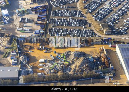 Luftaufnahme, Schrottplatz der CAT Automobillogistik Essen GmbH, Katernberg, Essen, Ruhrgebiet, Nordrhein-Westfalen, Deutschland Stockfoto