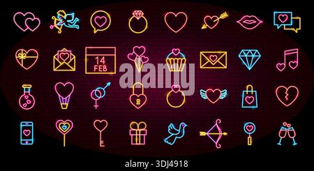 Liebe Valentinstag Neonobjekte Stock Vektor