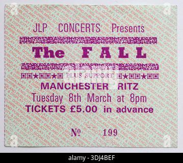 Konzertkarte der 1980er Jahre für DEN HERBST beim Manchester Ritz am 8. März 1989 Stockfoto
