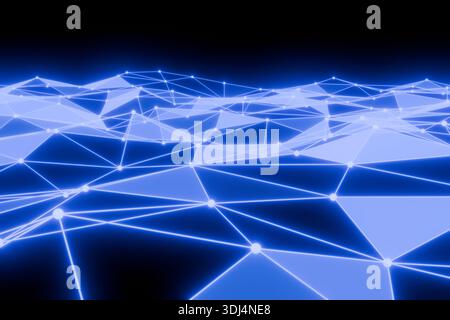 Atemberaubende blaue Netzwerkverbindungen mit leuchtenden Leitungen und Knoten Stockfoto